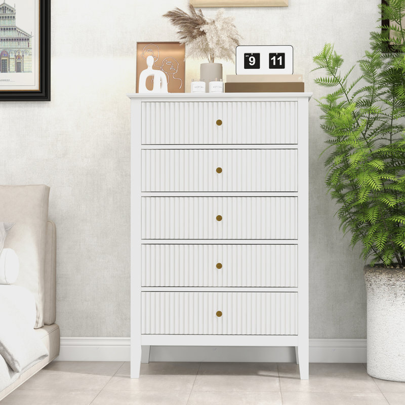 Amberrae 42.3" H White 5-Drawer Dresser with Storage Lark Manor