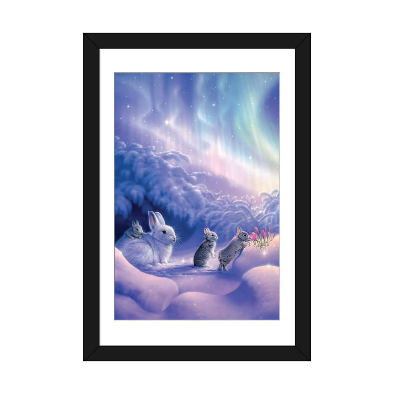« snuggle bunnies », impression sur toile, H 24 po x l 16 po x P 1 po, Papier d'art encadré noir, Blanc