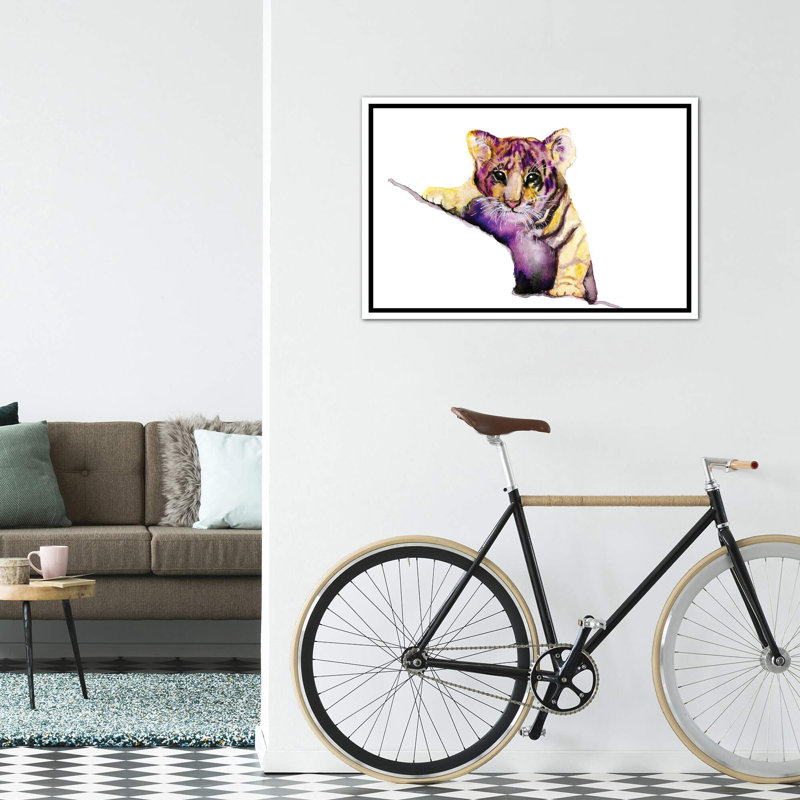Art little tiger, Toile blanche encadrée, H 26 po x l 18 po x 1,5 po