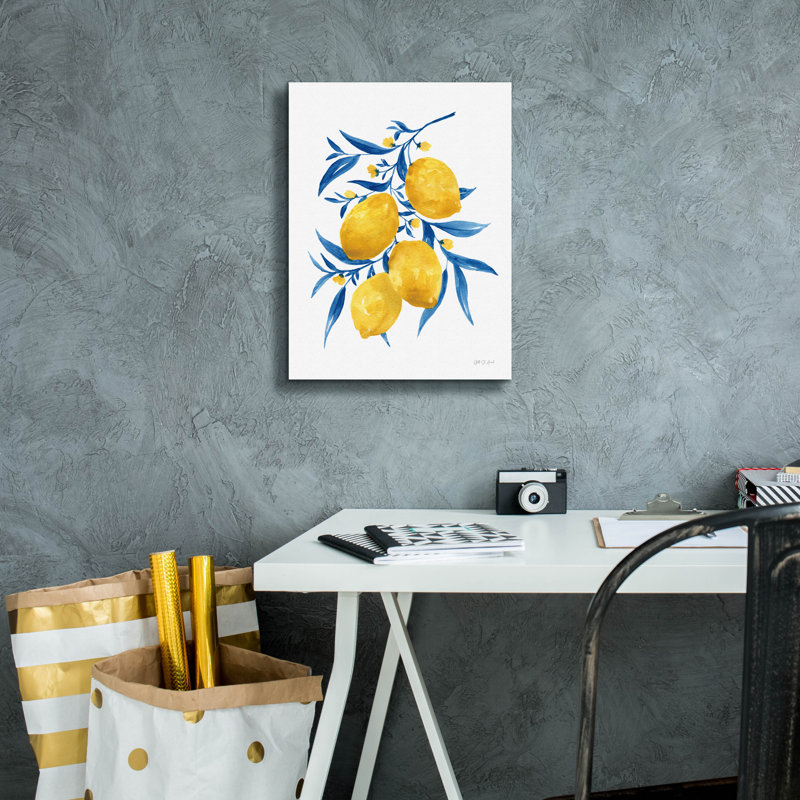 "Epic Graffiti" Blue Leaf Lemons 1 "par Yvette St. Amant, art mural sur toile, H 16 po x l 12 po x P 0,75 po