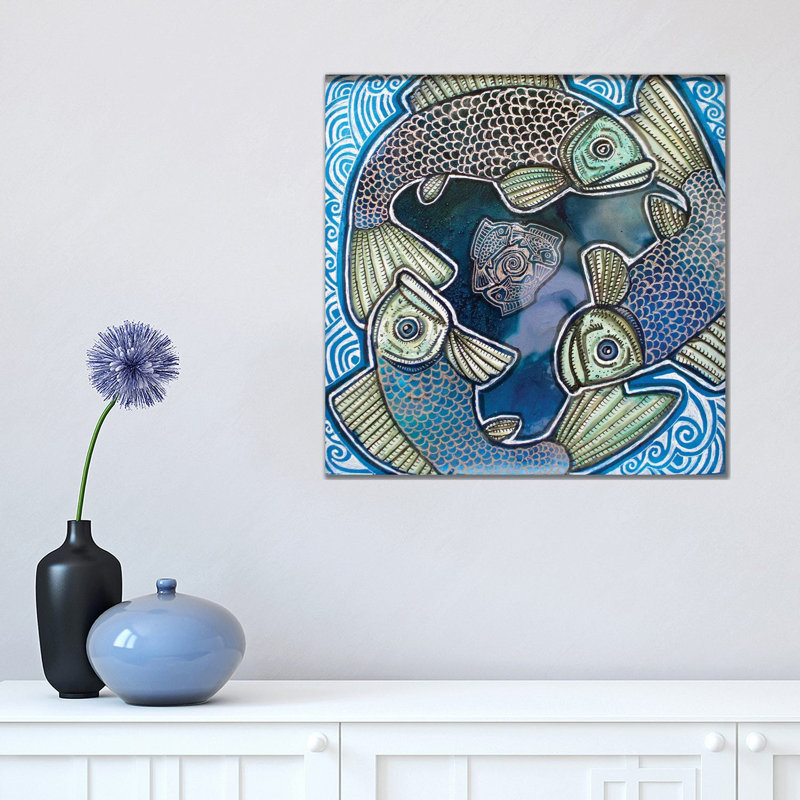 Triple Fish Swirl by Lynnette Shelley - Drawing Print on Canvas, 45.72 cm H x 45.72 cm W x 1.91 cm D, Wrapped Canvas