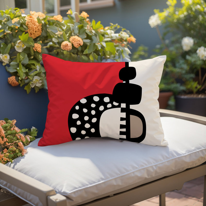 Oreiller rectangulaire réversible intérieur / extérieur Khari, Rouge / noir / blanc cassé, H 14 po x l 20 po