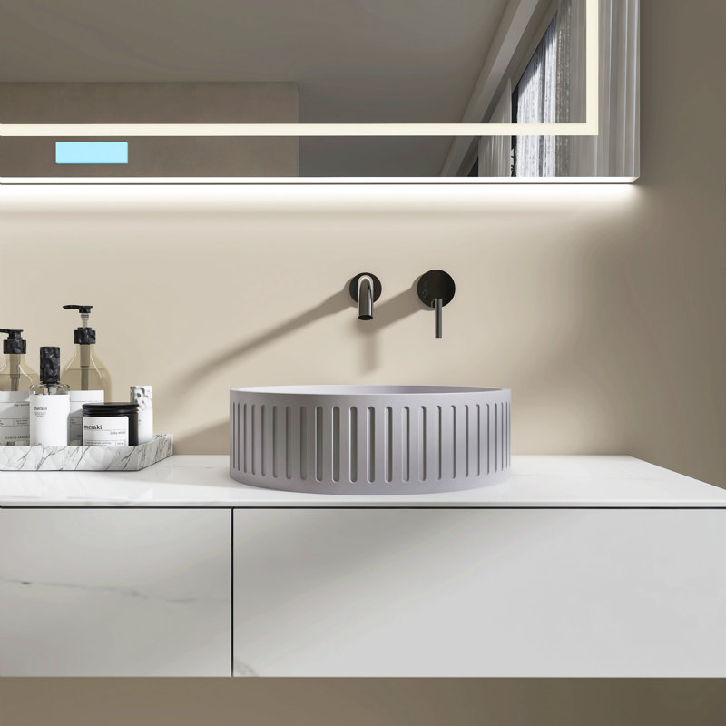 15'' Concrete Vessel Round Modern Gray Bathroom Sink