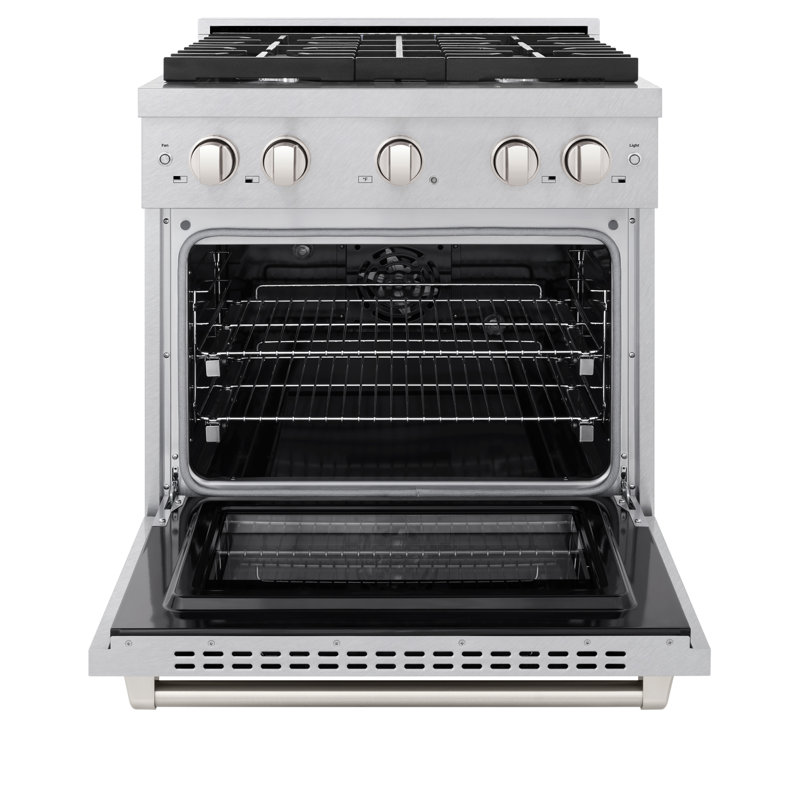 ZLINE 30" Paramount Dual Fuel DuraSnow® Stainless Range w/ 4 Burners & Convection Oven (SDRS-30), Silver / Brown