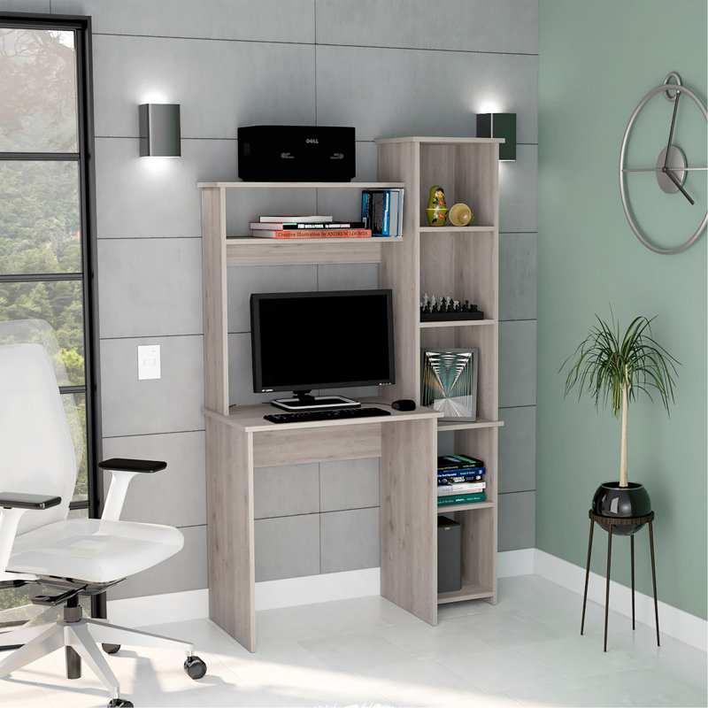 Bureau Logan, cinq casiers, finition gris clair, Gris clair