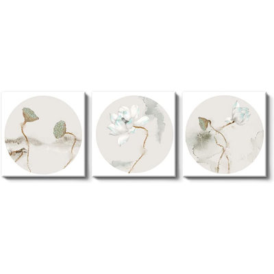 Lotus " Lotus Flowers And Seedpods " 3 - Pieces Painting Print