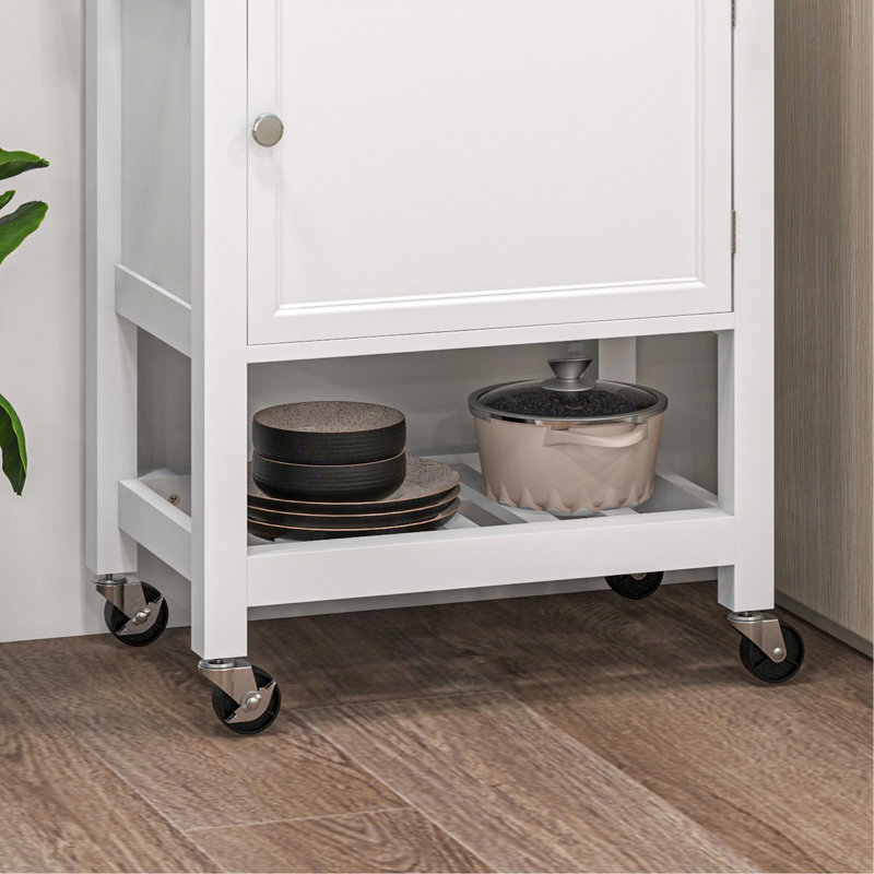 Chariot de boucher blanc avec tablette - construction en bois d'hévéa robuste et options de rangement polyvalentes pour le chariot de cuisine, le tiroir de surface et l'armoire