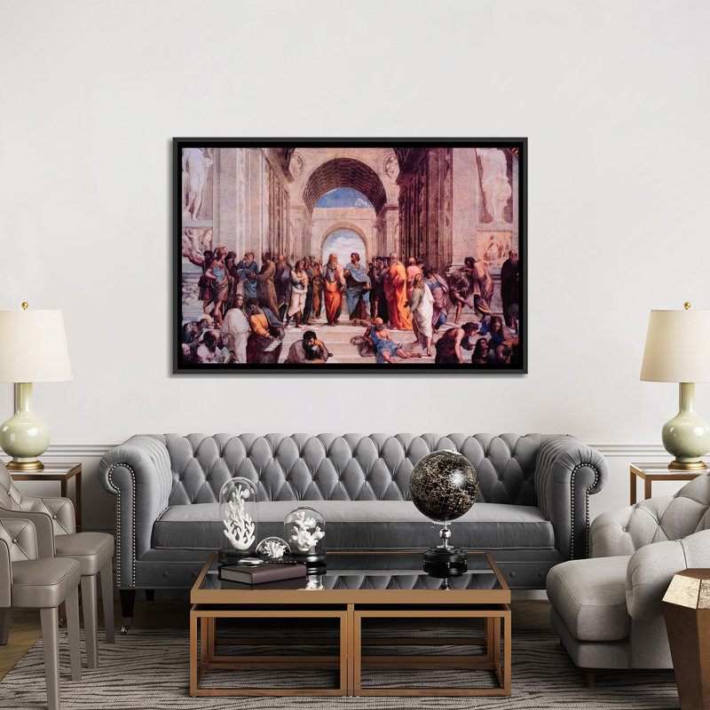 LÉcole d'Athènes par - impression, H 40 po x l 60 po x P 1,5 po, Toile encadrée noire, Pas de tapis