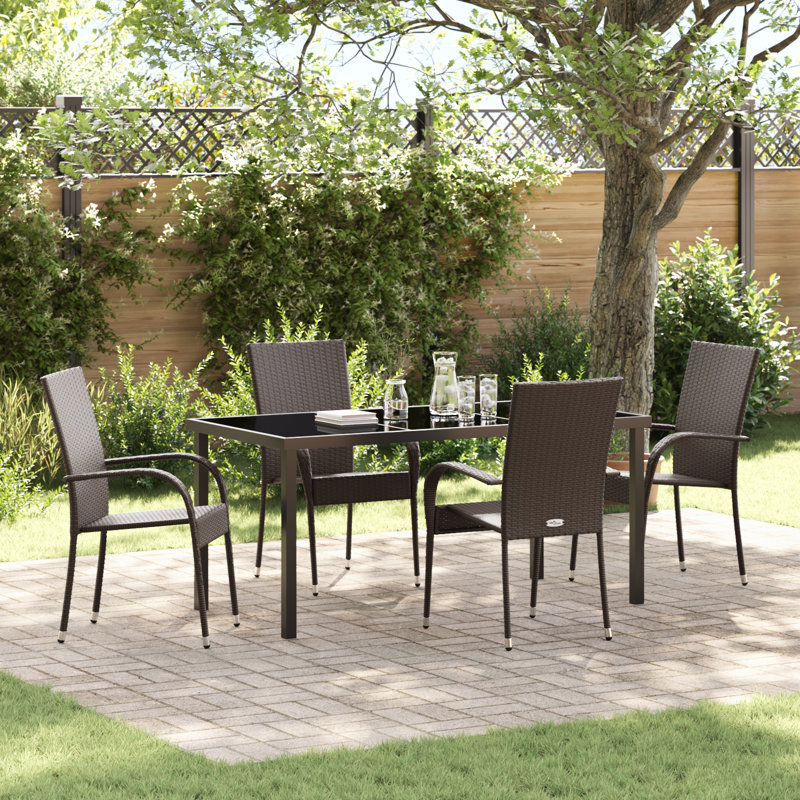 Garden Dining Set 5 Pcs PE Rattan, Brown