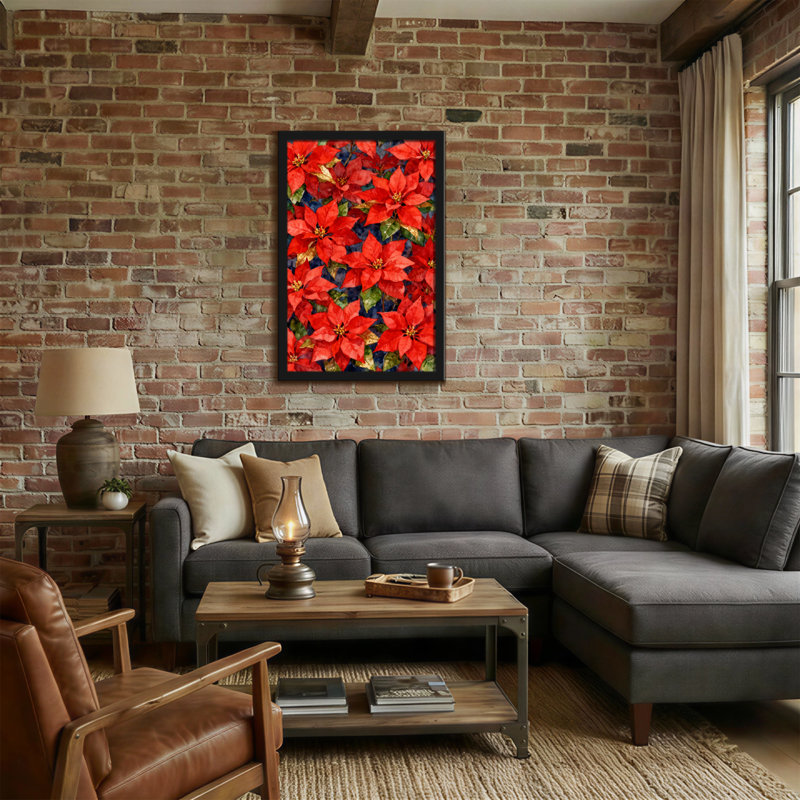 Fleurs de Noël avec poinsettias rouges et feuilles vertes, H 24 po x l 16 po