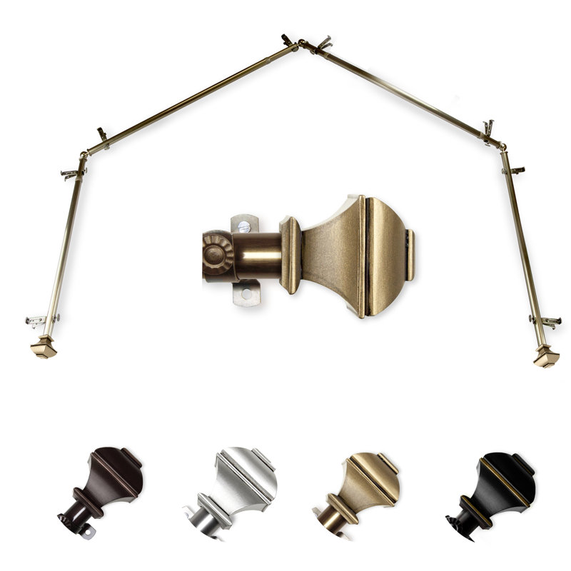 Anferney Adjustable Bay Window Single Curtain Rod, 28"–48" (each rod), Antique Brass