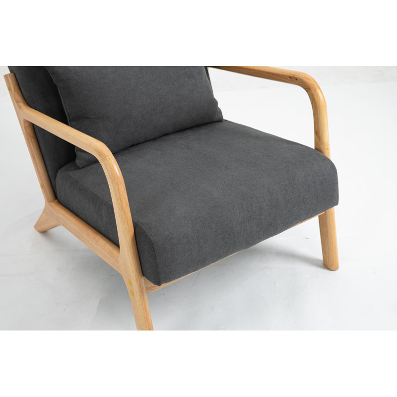 Mid Century Modern Accent Chair with Waist Cushion for Bedroom Sunroom, Black, Natural