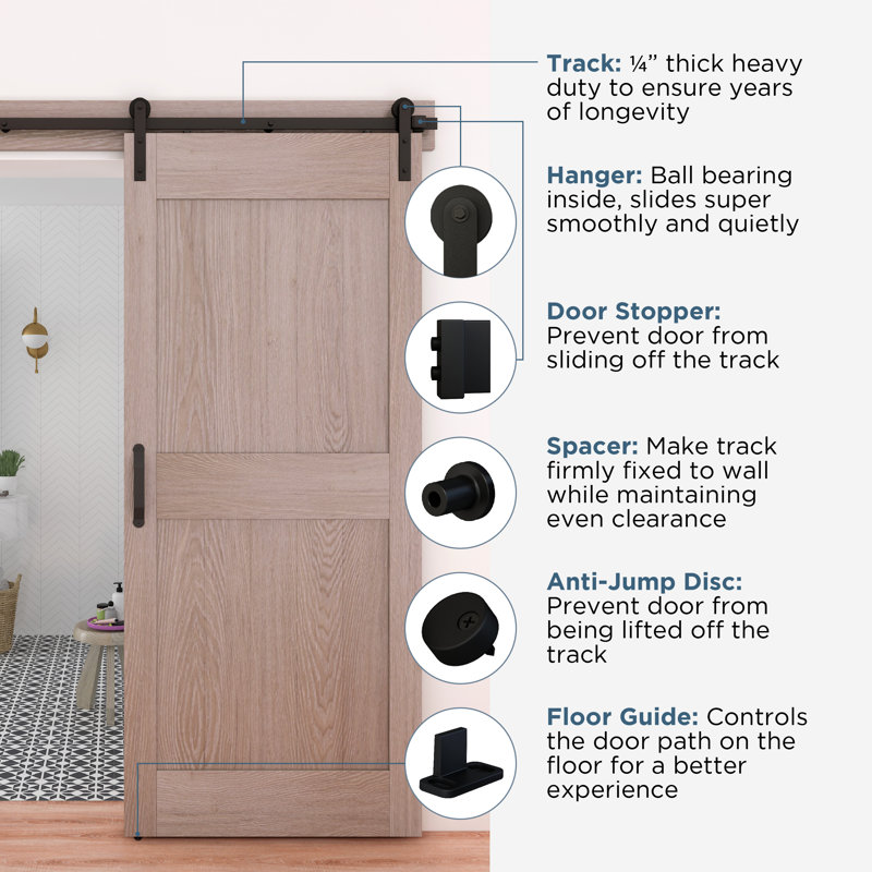 Matte Black 72-Inch Barn Door Hanger Kit with Screws