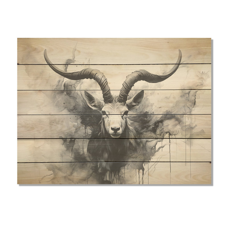 Minimalisme noir et blanc antilope bouquetin I - art mural en bois d'antilope sur bois de pin naturel, H 30 po x l 40 po