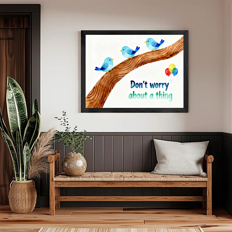 Art encadré noir, joyeux oiseau, impression sur toile de chambre d'enfant, H 13 po x l 17 po