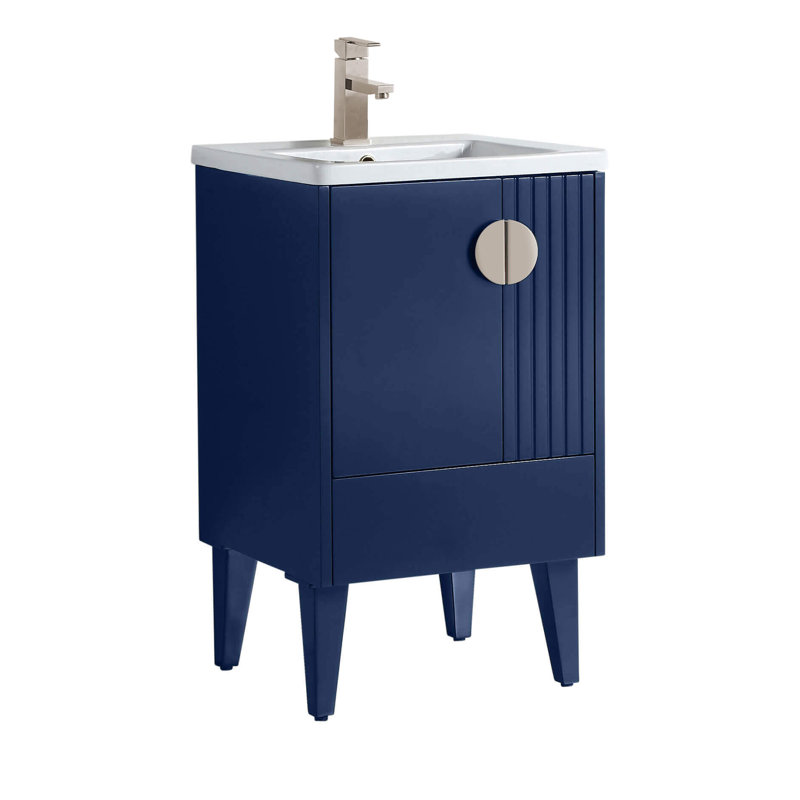 Ensemble de meuble-lavabo simple 20 po Saimah, Bleu marine, Nickel satiné
