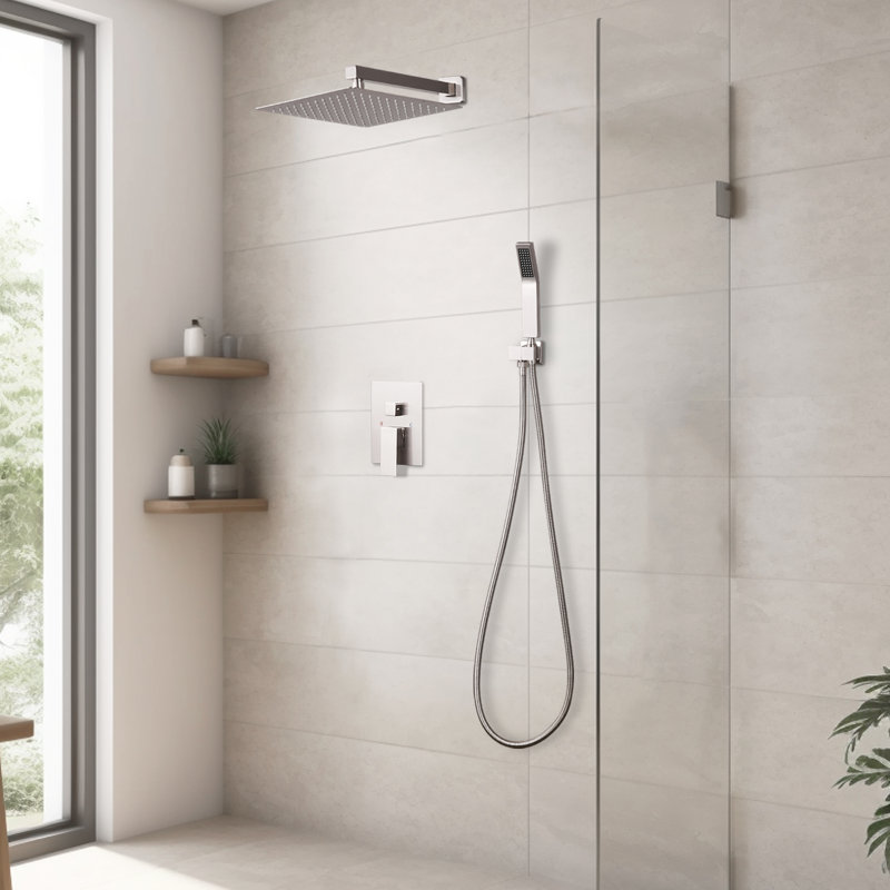 Complete Shower System With Rough-In Valve with 10 Inches Rain Shower Head, Brushed Nickel