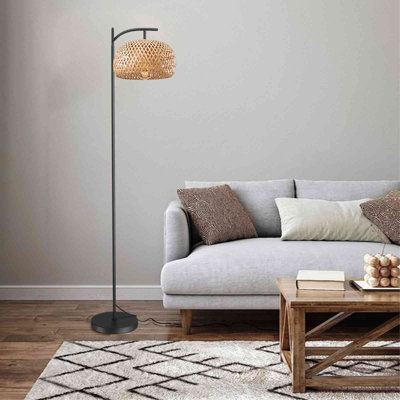 58.8'' Matte Task Floor Lamp Rattan Lampshade Standing Light For Living Room