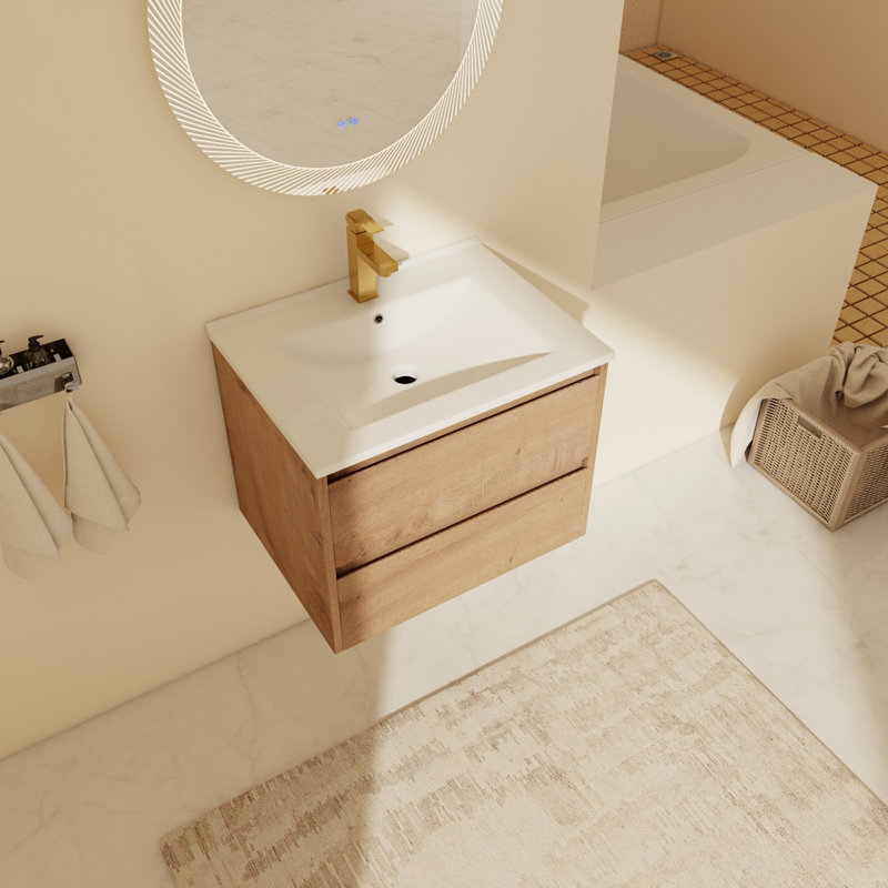 Meuble-lavabo mural simple 24,03 po avec plateau en céramique Alysandra