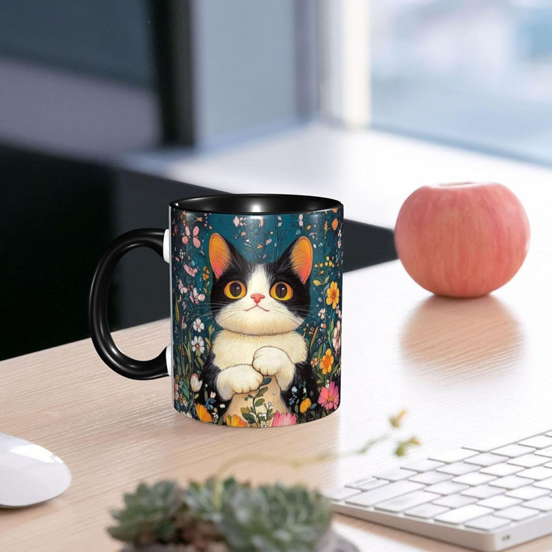 Cat Coffee Mug for Women Ceramic Tea Cup with Handle 11oz