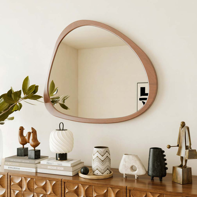 Miroir mural en bois massif 45 po, Brun bois naturel