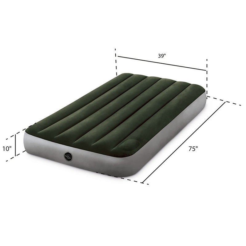 Intex: Dura-Beam: lit gonflable Downy - simple - vert, matelas gonflable de 10 po, pompe à pied intégrée, Fiber-Tech, sac de transport, intérieur-extérieur, capuchon de 300 lb, 64761E