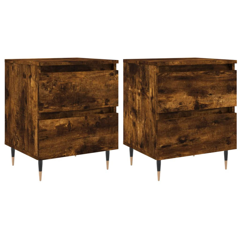 Solley 40cm W Iron Bedside Table, Smoked Oak, Set of 2