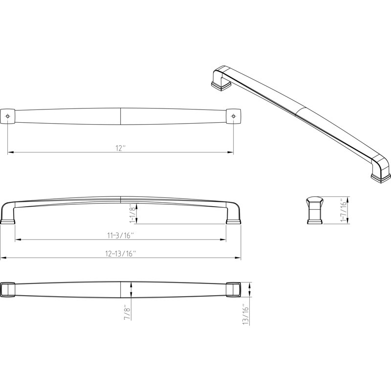12" Matte Black Square Appliance Handle with Mounting Hardware