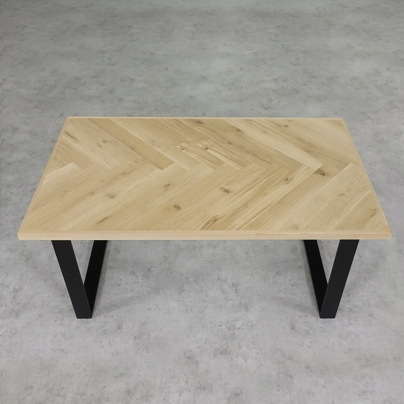 Anacortes Oak Metal Base Dining Table, Natural White, 75cm H x 90cm W x 140cm L