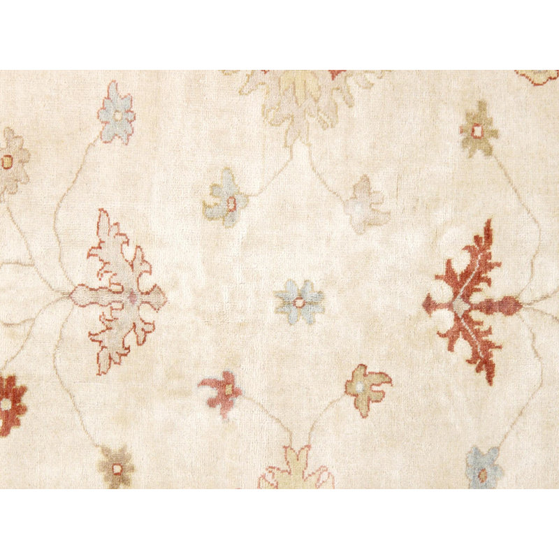 Elegant Ivory Floral Hand-Knotted Wool Rug - 12' 1" x 17' 2"