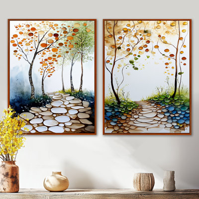 Chemin forestier verdoyant - Décoration murale forêt pour salon (lot de 2)