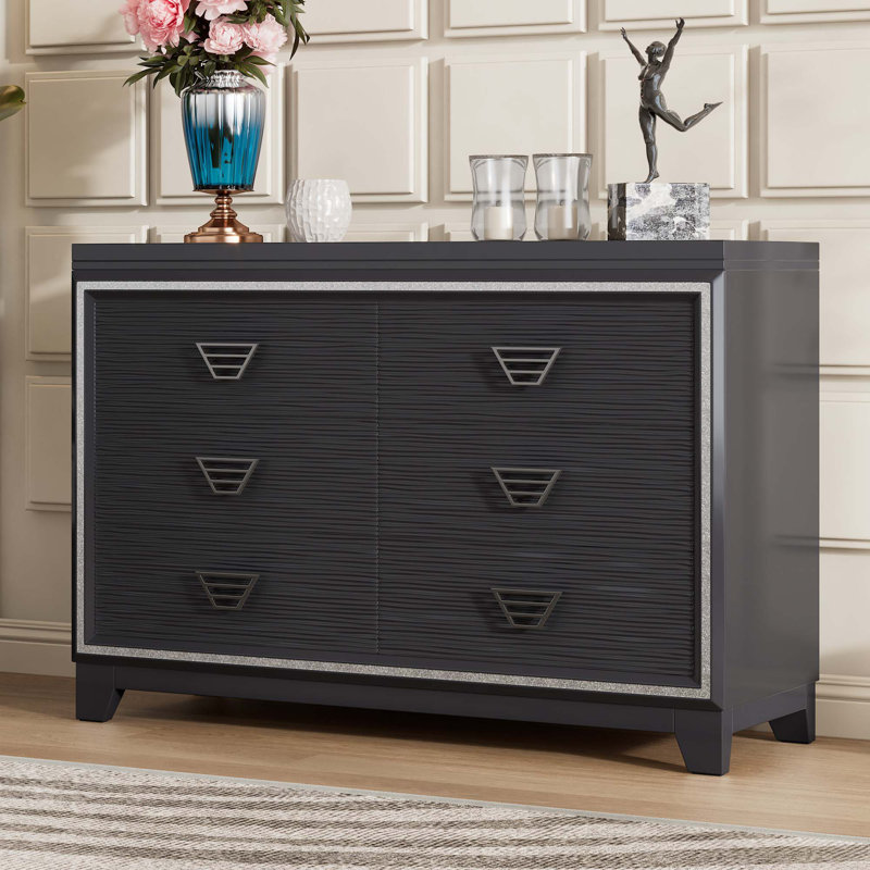 Commode 6 tiroirs, Noir mat