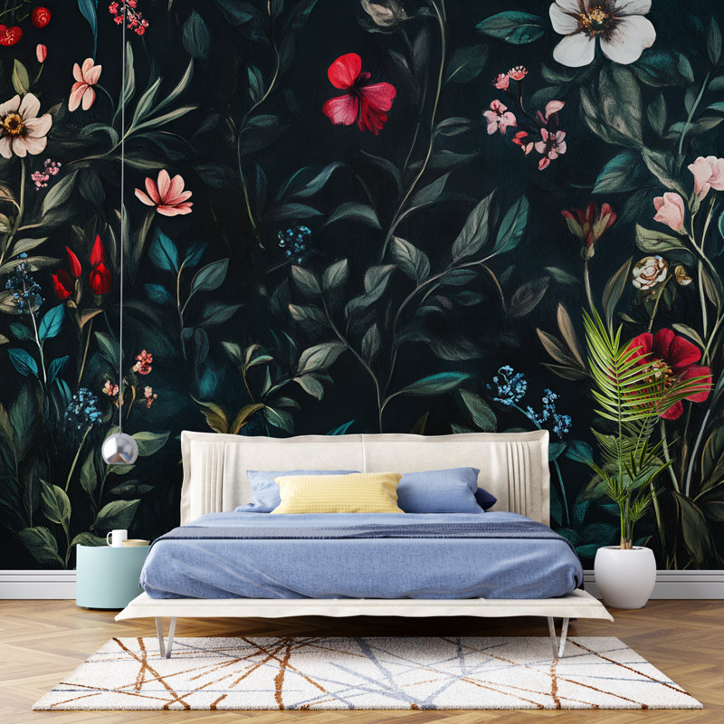 Papier peint floral Midnight Garden, L 144 po x l 100 po, Peler et coller