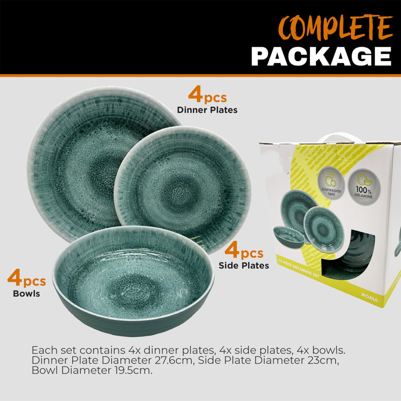 Danah 12 Piece Porcelain China Dinnerware Set - Service for 4