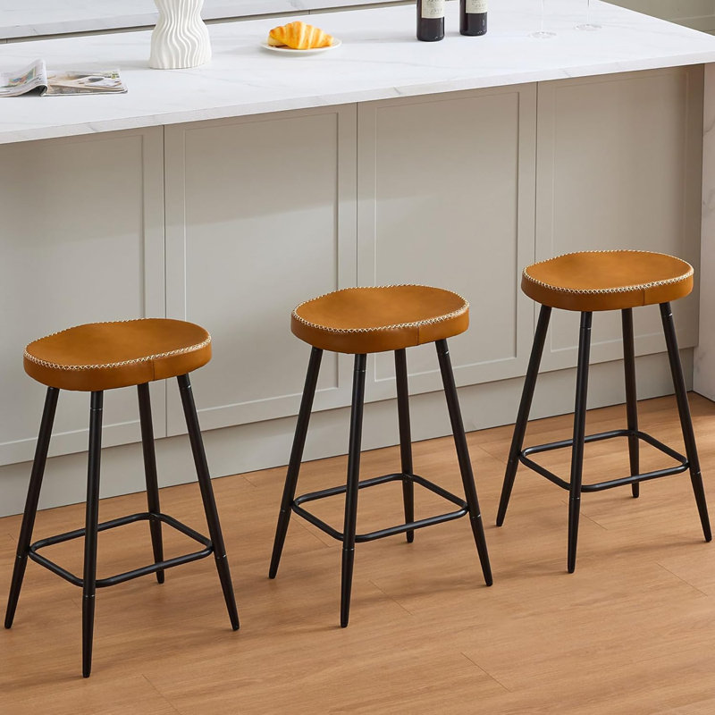 Tabourets de comptoir en simili cuir sans dossier pour îlot de cuisine (ensemble de 3), 3, Brun whisky