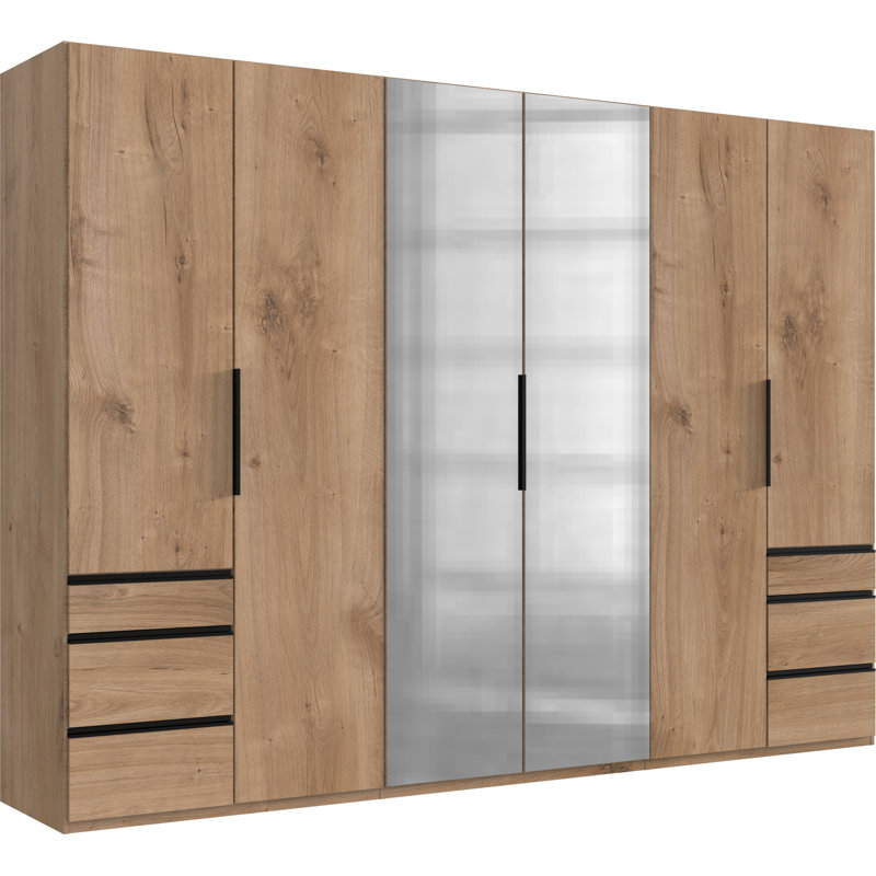 Guardino 6 Door Wardrobe, 216cm H x 300cm W x 58cm D, Plank oak