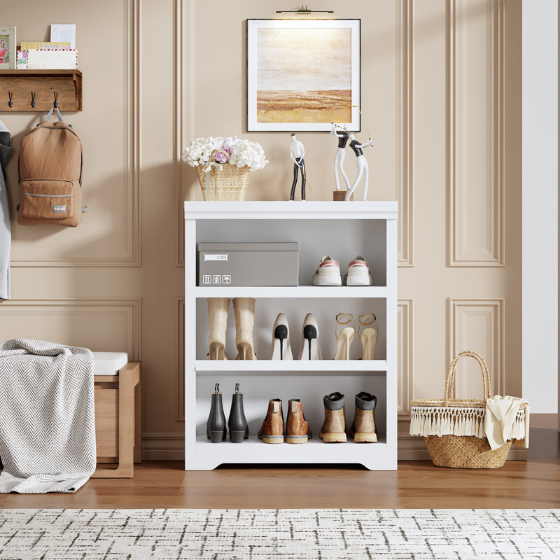 3-Tier Farmhouse Bookshelf - 39.4" Tall Adjustable Bookcase with Anti-Tip Kit - 31.5" Wide Open Storage Rack for Living Room, Office, Library - High-Density MDF Display Stand, White