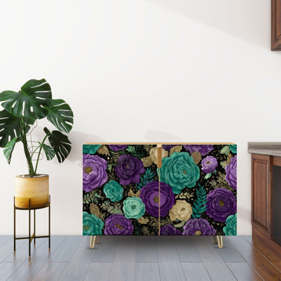 Sideboard Buffet Cabinet with Storage Seamless Maximalist Exotic with 2 Doors for Living Room and Kitchen