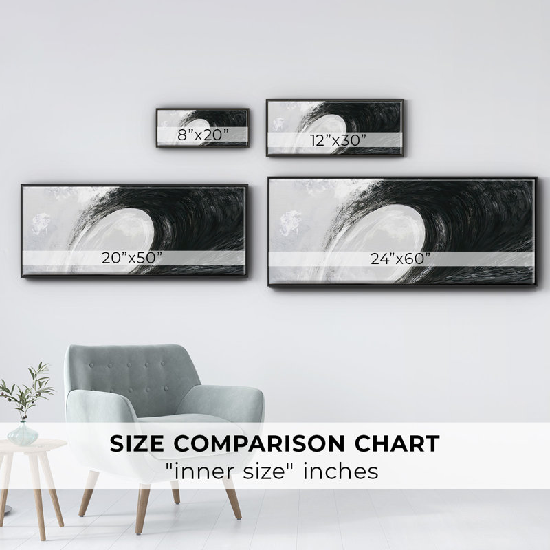 «Black & White Waves IV», reproduction encadrée sur toile, H 20 po x l 50 po x P 1,5 po, Noir