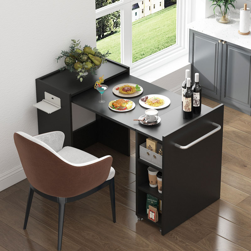 Extendable Folding Dining Table, Black