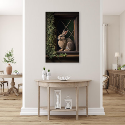 Rabbit Sit In The Window - 1 Piece Rectangle Graph " Rabbit Sit In The Window - 1 Piece Rectangle Graphic Art Print On Wrapped Canvas "