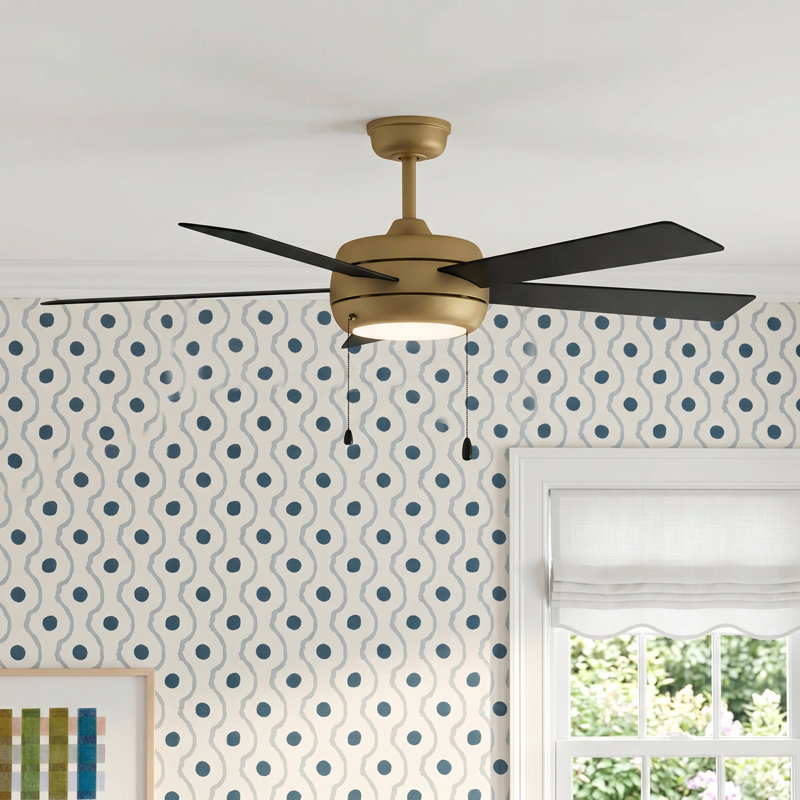 Marcin 52'' Ceiling Fan with LED Lights, Heritage Brass Bronze with Black Blade