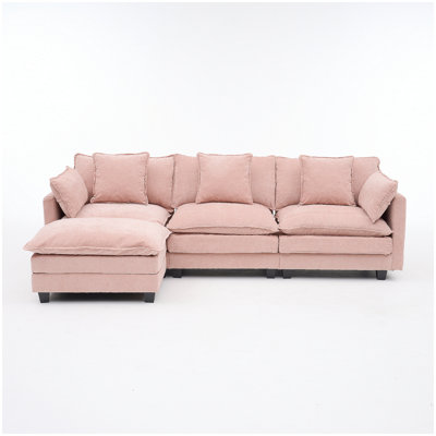 Canapé 3 places de couleur rose avec repose-pieds de rangement pour le salon, la chambre à coucher et la chambre compacte, canapé modulaire rembourré, banc en L avec repose-pieds