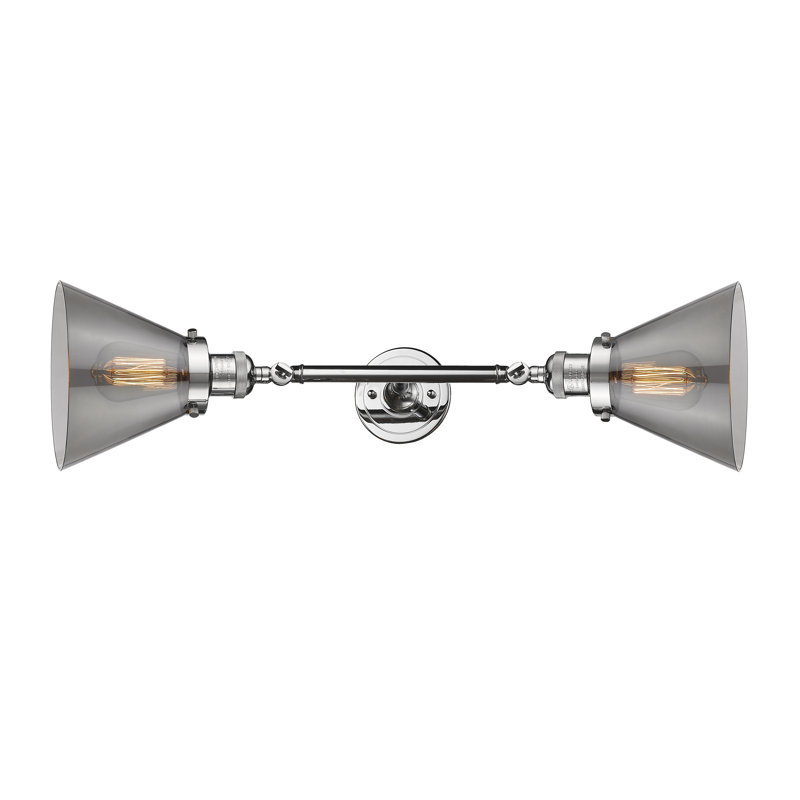 Cone 2 Light Bath Vanity Light, Smoked, 6 Watt Vinage LED Bulb, Polished Chrome
