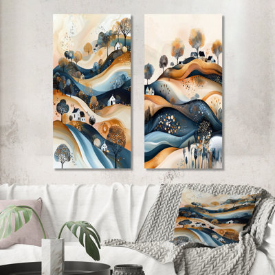 Ensemble de 2 pièces d'art mural abstrait beige et bleu Minimalisme Explosion Landscape I