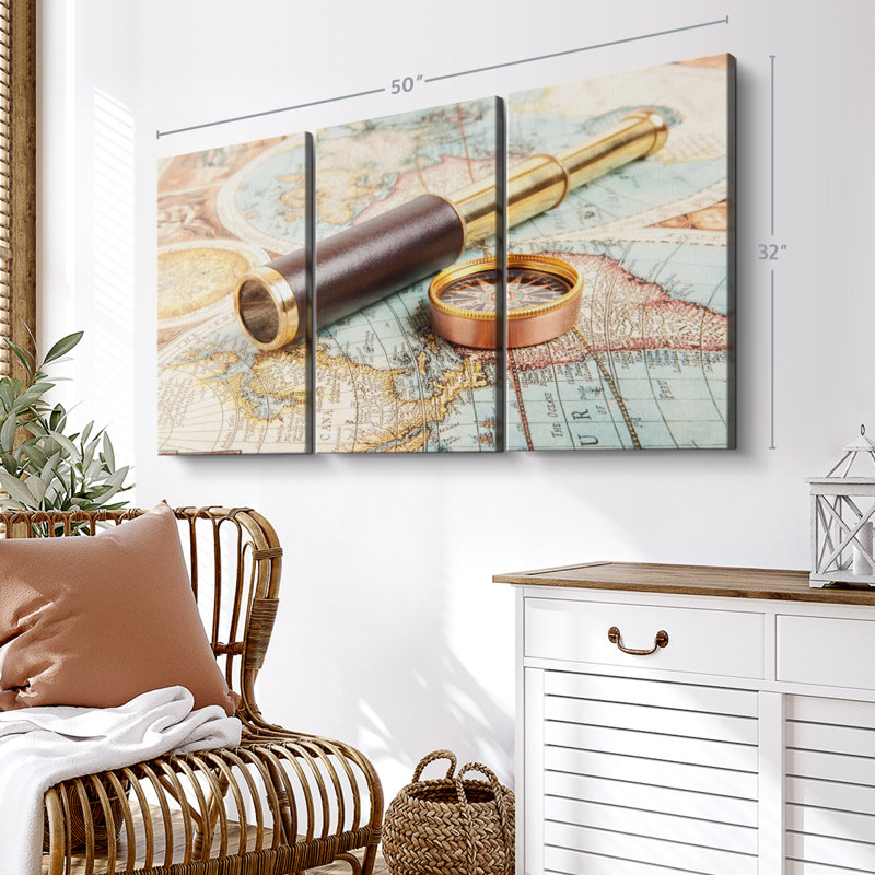 "Espion et boussole" sur toile, H 32 po x l 50 po x P 1,25 po