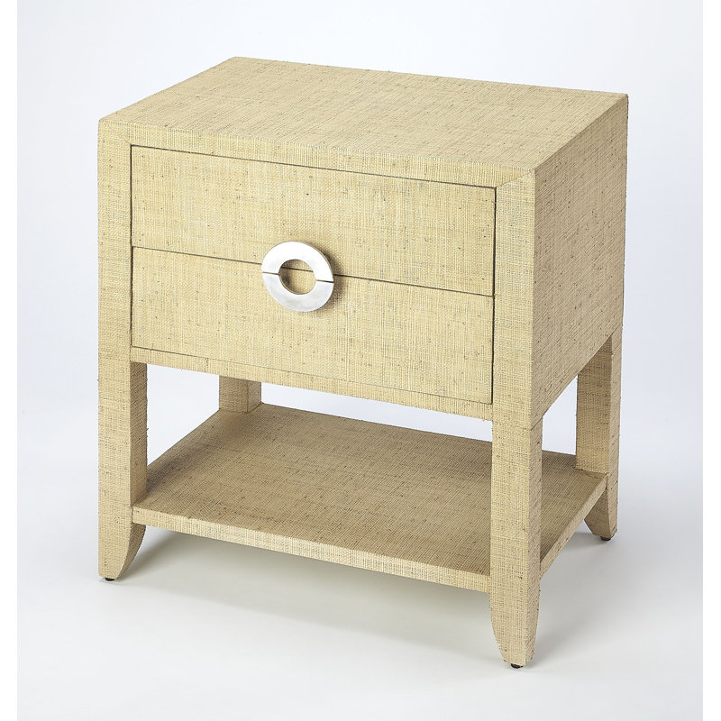 Amelle Raffia 2-Drawer Nightstand, Cream