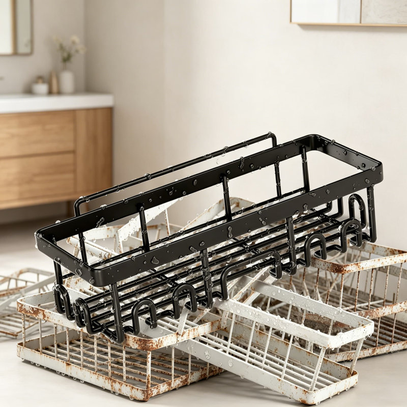 Ensemble de 5 paniers de douche imperméables antirouille, tablettes de coin sans perçage pour la douche intérieure, grand rangement pour salle de bain avec porte-savon et porte-brosse à dents, acier inoxydable, noir