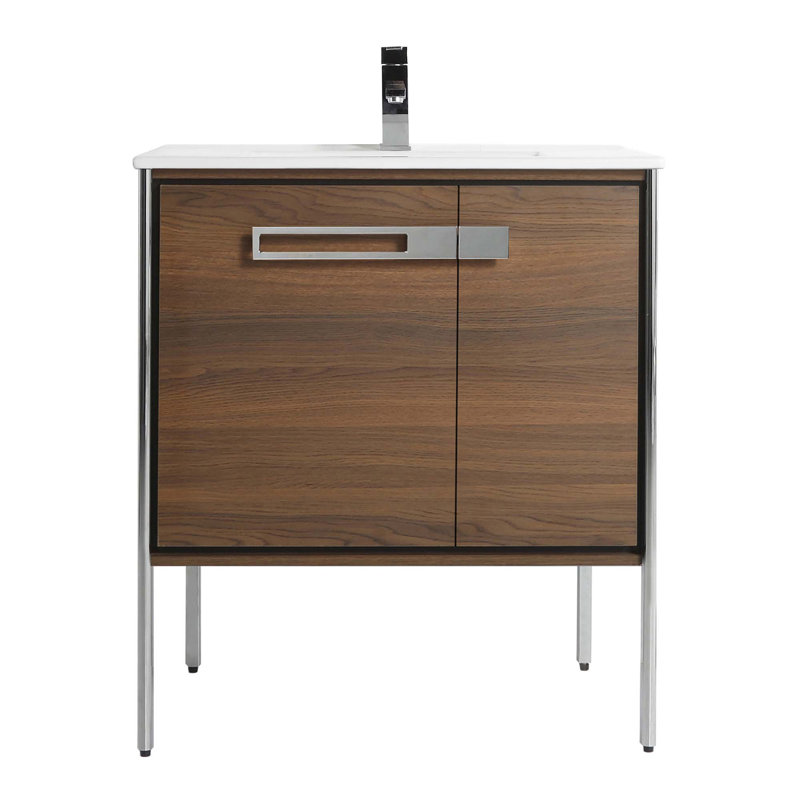 30" Single Bathroom Vanity, Polished Chrome, Walnut Ebony