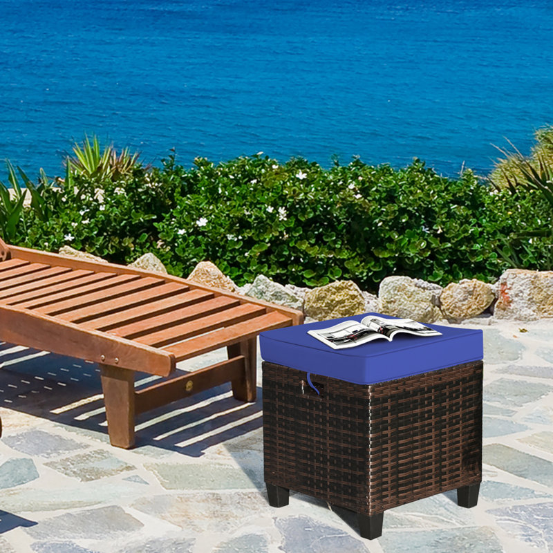 Ben-Charles 2 Pieces Outdoor Ottoman with Removable Cushion, Navy
